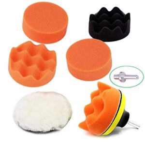 8 pieces polishing sponge wheel set 3 inch buffing pads kit car polishing pad kit foam polish pads polisher attachment for car sanding(6 polishing pads+1 thread drill adapter with shank)