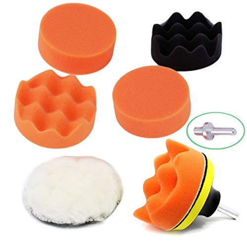 8 Pieces Polishing Sponge Wheel Set 3 Inch Buffing Pads Kit Car Polishing Pad Kit Foam Polish Pads Polisher Attachment for Car Sanding(6 Polishing Pads+1 Thread Drill Adapter with Shank)