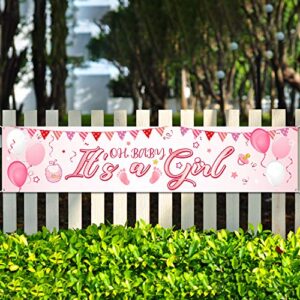 its a girl banner baby shower decorations, welcome home banner, horizontal pink large fabric it is a banner backdrop background, shower yard sign party photo booth decorations, 71 x 15.7 inches