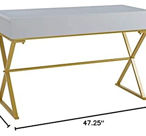 Linon Two-Drawer Grey and Gold Campaign Harli Desk