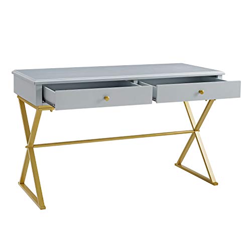 Linon Two-Drawer Grey and Gold Campaign Harli Desk