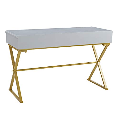 Linon Two-Drawer Grey and Gold Campaign Harli Desk