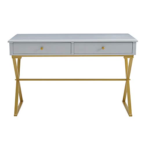 Linon Two-Drawer Grey and Gold Campaign Harli Desk