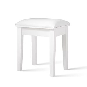 Organizedlife Vanity Stool Wood Dressing PU Padded Chair Makeup Piano Seat Make Up Bench for Dressing Solid Wood Legs,White