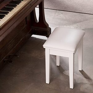 Organizedlife Vanity Stool Wood Dressing PU Padded Chair Makeup Piano Seat Make Up Bench for Dressing Solid Wood Legs,White