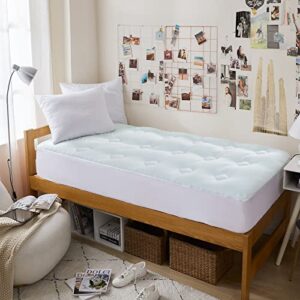 hansleep memory foam mattress topper twin xl, cooling mattress pad for college dorm single bed, breathable twin extra long mattress covers with deep pocket, 39x80 inches, white