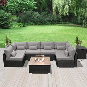 Sunpeak Fire Table Set Sectional Outdoor Furniture Propane Firepit Dark Brown Rattan Multi Colors Outdoor Sofa Set (a Light Gray Square Table)