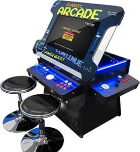 creative arcades full size commercial grade cocktail arcade machine | 2 player | 4500 games | 32" lcd lifting screen | 3 sided | 4 sanwa joysticks |trackball | 2 stools included | 3 year warranty