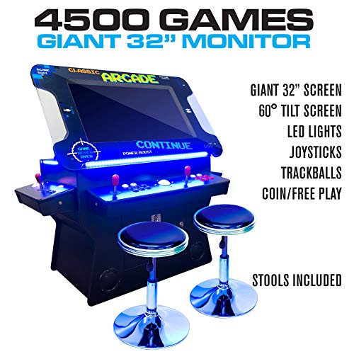 Creative Arcades Full Size Commercial Grade Cocktail Arcade Machine | 2 Player | 4500 Games | 32" LCD Lifting Screen | 3 Sided | 4 Sanwa Joysticks |Trackball | 2 Stools Included | 3 Year Warranty