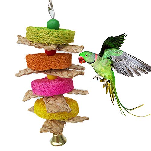 ELPAIOS Parrot Toy Wooden Beads Maize Peel Loofah Bell Parrot Molar Chew Bite Hanging Birds Pet Toy Pet Bird Toy, Cage Decor Random Color