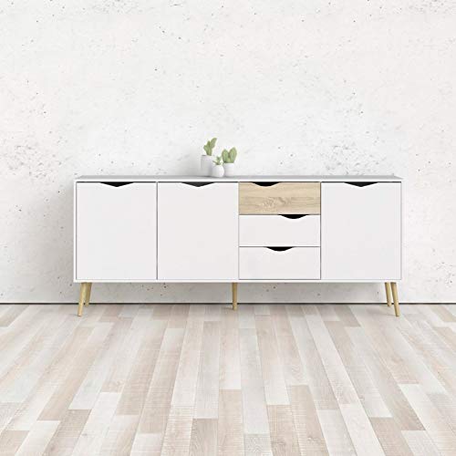 Pemberly Row Danish Modern 77" W Buffet Cabinet/Sideboard in White and Oak