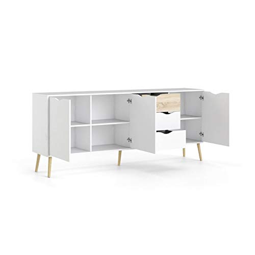 Pemberly Row Danish Modern 77" W Buffet Cabinet/Sideboard in White and Oak