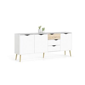 Pemberly Row Danish Modern 77" W Buffet Cabinet/Sideboard in White and Oak