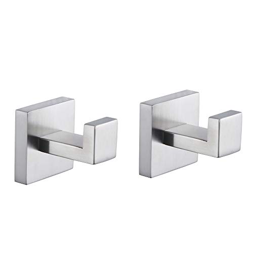 kimzcn Towel Coat Hooks Bathroom Clothes Garage Hotel Cabinet Closet Sponges Robe Hook Wall Mounted Kitchen Heavy Duty Bath Door Hanger 2 Pack Brushed Stainless Steel