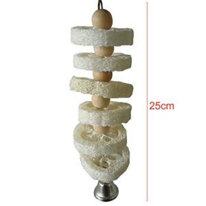 ELPAIOS Bird Toy Hollow Loofah Wooden Beads Bell Parrot Chewing Bite Cage Hanging Birds Pet Toy Parrot Chewing Toy, Safe Material Wood Color