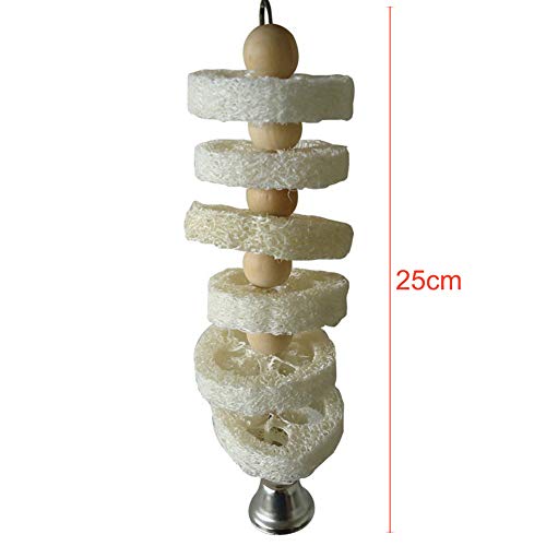 ELPAIOS Bird Toy Hollow Loofah Wooden Beads Bell Parrot Chewing Bite Cage Hanging Birds Pet Toy Parrot Chewing Toy, Safe Material Wood Color