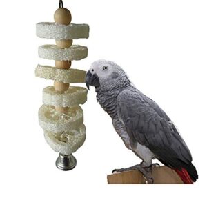 ELPAIOS Bird Toy Hollow Loofah Wooden Beads Bell Parrot Chewing Bite Cage Hanging Birds Pet Toy Parrot Chewing Toy, Safe Material Wood Color