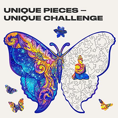 UNIDRAGON Original Wooden Jigsaw Puzzles - Intergalaxy Butterfly, 108 pcs, Small 9"x6.7", Beautiful Gift Package, Unique Shape Best Gift for Adults and Kids