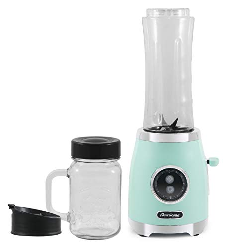 Americana EPB399M by Elite Glass Mason Jar Blender with 17oz Jar + 20oz. Sports Bottle, Blend Personal Smoothie, Crush Ice, Shakes, Keto Protein, 300 Watts