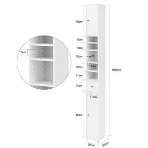 Haotian BZR34-W, White Tall Bathroom Storage Cabinet with 1 Drawer, 2 Doors and Adjustable Shelves, Bathroom Shelf, 7.87 x 7.87 x 70.87 Bathroom Tall Cabinet Cupboard