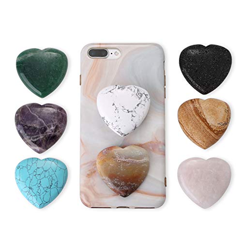 ATLLM Turquoise Heart Phone Grip, Crystal Gemstone Collapsible Holder, Worry Palm Stone for Phone and Tablet