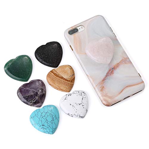 ATLLM Turquoise Heart Phone Grip, Crystal Gemstone Collapsible Holder, Worry Palm Stone for Phone and Tablet