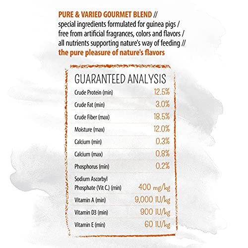 Witte Molen Pure Guinea Pig Food Mixture Papaya & Peas Dry, Mixture of hay, Fruits and Vegetables enriched with Vitamin C Promotes Digestion (Abyssinian, American, Coronet, Peruvian)