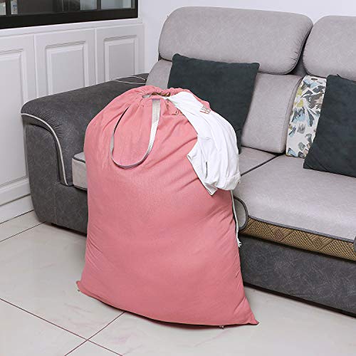 Heavy Duty Laundry Bag with Drawstring and Handle, Extra Large Travel Dirty Clothes Bag for Laundromat and Household, Durable Rip-Stop Laundry Hamper Liner, 28 x 40 Inch by SANFERGE, Pink