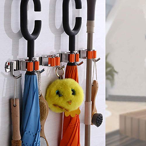 Broom Mop Holder Wall Mounted with 3 Racks 4 Hooks Heavy Duty Tools Hanger Garden Tool Organizer Garage Storage Rack Kitchen Utility Racks Home Hanger Closet Shed Basement