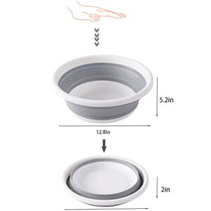 AAKitchen Collapsible Portable Wash Basin Dishpan 5L Kitchen Dish Pans Washing Basin Foldable Strainer Wash and Drain Dish Tub Drainer for RV, Camping, Marine, BBQ (White/Gray)