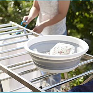 AAKitchen Collapsible Portable Wash Basin Dishpan 5L Kitchen Dish Pans Washing Basin Foldable Strainer Wash and Drain Dish Tub Drainer for RV, Camping, Marine, BBQ (White/Gray)