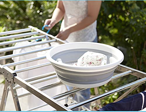 AAKitchen Collapsible Portable Wash Basin Dishpan 5L Kitchen Dish Pans Washing Basin Foldable Strainer Wash and Drain Dish Tub Drainer for RV, Camping, Marine, BBQ (White/Gray)