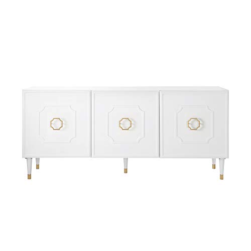 Inspired Home Sideboard - White | Design: Belen | 3 Doors | Brushed Finish Gold Handle and Leg Tip