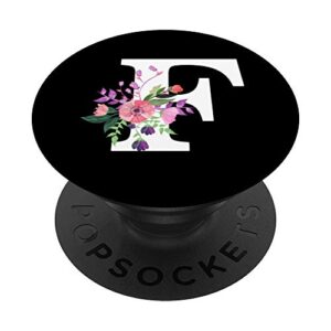 pretty rose floral monogram white letter f cute pink popsockets popgrip: swappable grip for phones & tablets