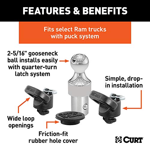 CURT 60638 OEM Puck System Gooseneck Hitch Kit, Fits Select Ram Trucks, 38,000 lbs. GTW, 2-5/16-Inch Ball, Pucks Required