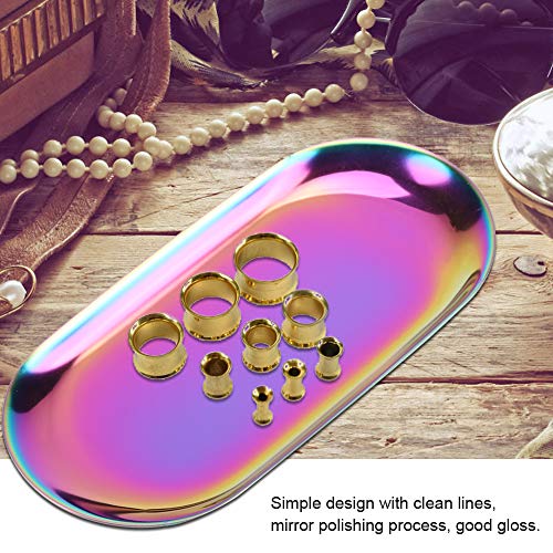 Storage Tray-Nordic Style Stainless Cosmetics Jewelry Cake Plate for Office Desks(L-Rainbow)