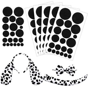 WILLBOND Dalmatian Dog Ear Headband, Bow Tie, Tail Set with 5 Sheets Adhesive Felt Circles Felt Pads 5 Sizes Self-Adhesive Pads for Halloween DIY Projects Costume Party Decorations Supplies