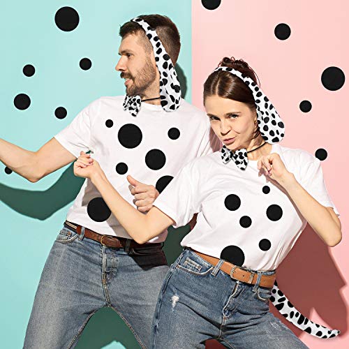WILLBOND Dalmatian Dog Ear Headband, Bow Tie, Tail Set with 5 Sheets Adhesive Felt Circles Felt Pads 5 Sizes Self-Adhesive Pads for Halloween DIY Projects Costume Party Decorations Supplies
