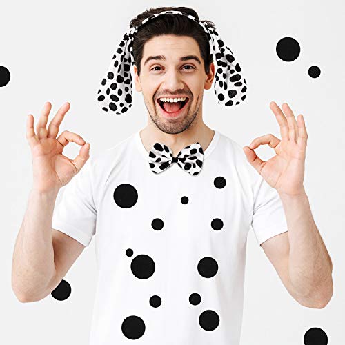 WILLBOND Dalmatian Dog Ear Headband, Bow Tie, Tail Set with 5 Sheets Adhesive Felt Circles Felt Pads 5 Sizes Self-Adhesive Pads for Halloween DIY Projects Costume Party Decorations Supplies