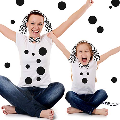 WILLBOND Dalmatian Dog Ear Headband, Bow Tie, Tail Set with 5 Sheets Adhesive Felt Circles Felt Pads 5 Sizes Self-Adhesive Pads for Halloween DIY Projects Costume Party Decorations Supplies