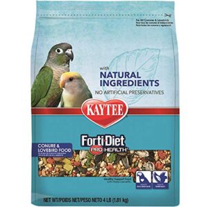 kaytee forti-diet pro health with natural colors conure and lovebird food, 4 lbs.