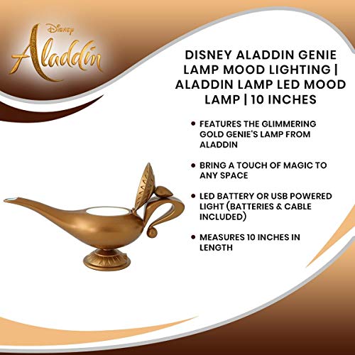 Disney Aladdin Genie Lamp LED Mood Light | Mood Lighting Aladdin Lamp Figure | Collectible Aladdin Mood Light Lamp | Blue & White Mood Light LED Genie Lamp | 10 Inches Long