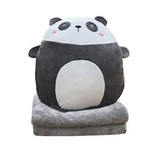 hofun4u soft panda plush hugging pillow 16 inch, cute anime throw pillow stuffed animal doll toy with coral fleece blanket, girls boys gifts for birthday, valentine, christmas, travel, holiday