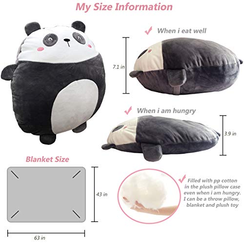 Hofun4U Soft Panda Plush Hugging Pillow 16 Inch, Cute Anime Throw Pillow Stuffed Animal Doll Toy with Coral Fleece Blanket, Girls Boys Gifts for Birthday, Valentine, Christmas, Travel, Holiday