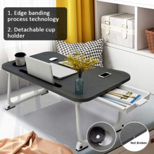 MGsten Laptop Bed Table, XXL Portable Laptop Desk with Cup Holder, Foldable Desk with Drawer, Standing Lap Table Tray in Couch/Office(27.5”x18.9”x11”)