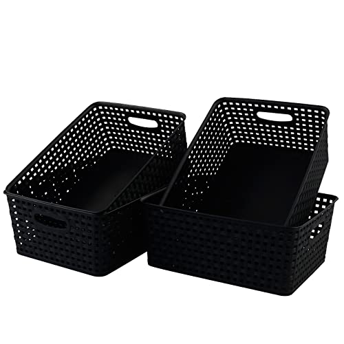 Joyeen Plastic Weave Baskets, Cupboard Storage Bins, 4 Pack