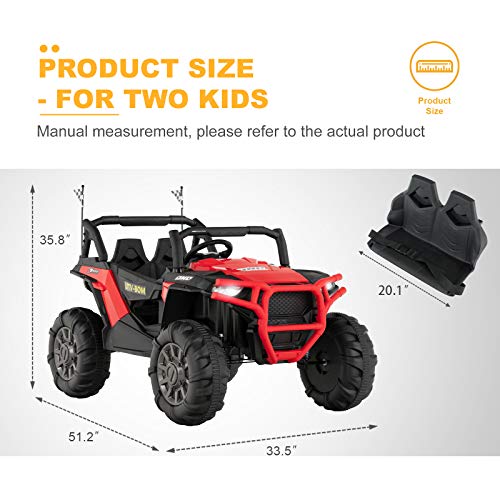 Uenjoy 12V Electric Ride on Cars, Realistic Off-Road UTV, Two Seater Ride On Truck, Motorized Vehicles for Kids, Remote Control, Music, 3 Speeds, Spring Suspension, LED Light (Red)