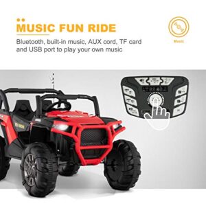 Uenjoy 12V Electric Ride on Cars, Realistic Off-Road UTV, Two Seater Ride On Truck, Motorized Vehicles for Kids, Remote Control, Music, 3 Speeds, Spring Suspension, LED Light (Red)