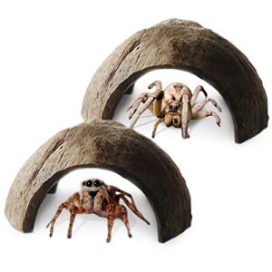meric 2-pack coco hut for spiders, comfortable hideaway spots and climbing hills for hermit crab & arachnids, makes great anchor points for web-building, coconut shell material