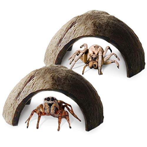 MERIC 2-Pack Coco Hut for Spiders, Comfortable Hideaway Spots and Climbing Hills for Hermit Crab & Arachnids, Makes Great Anchor Points for Web-Building, Coconut Shell Material